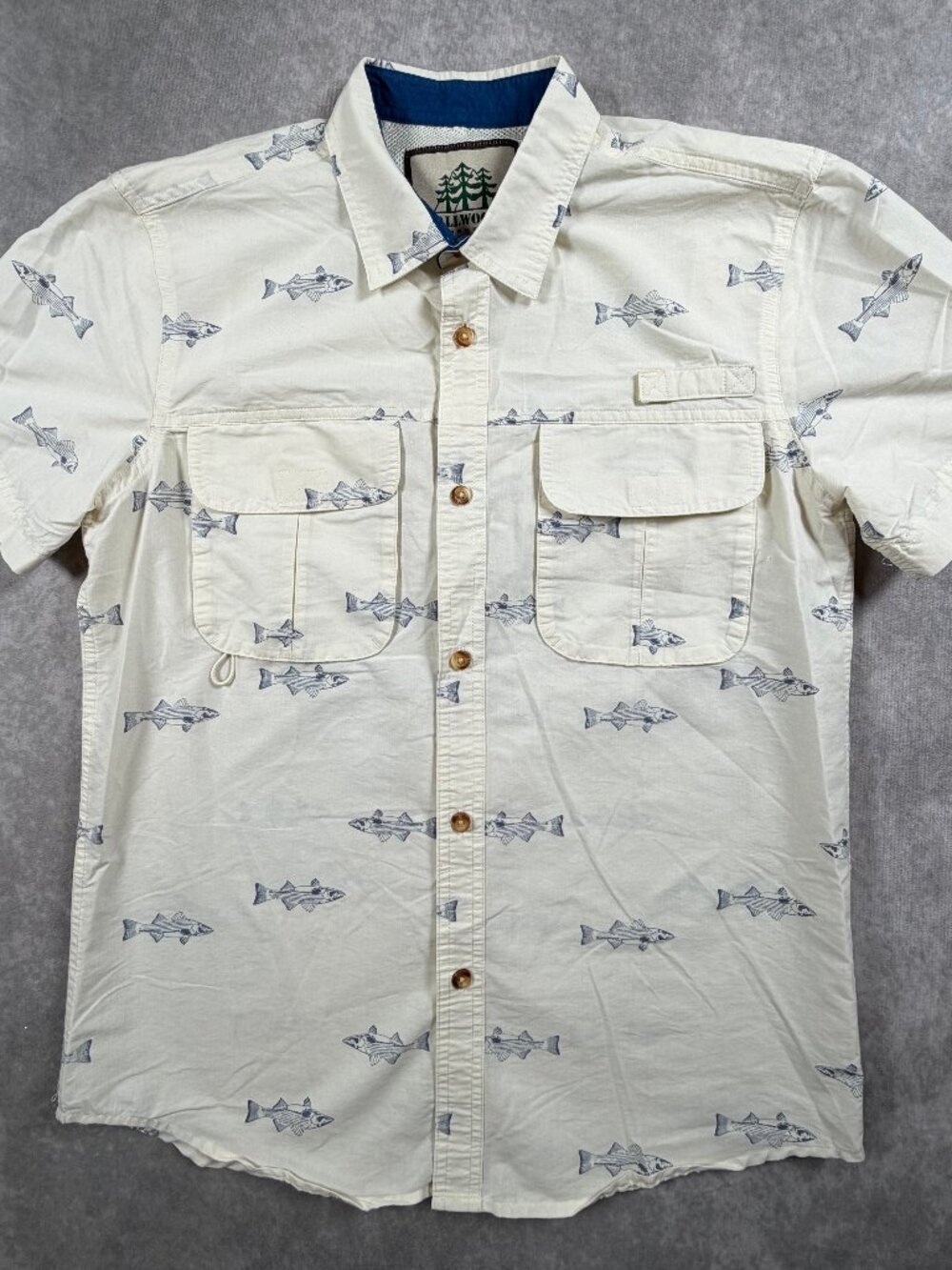 Tallwoods Elementwear Men Cotton Blend Fish Print Fishing Shirt M